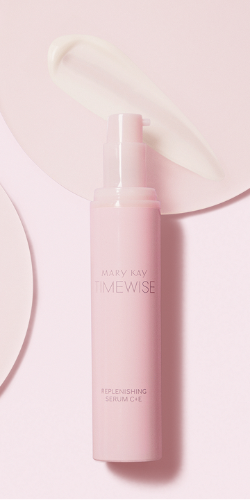 Mary Kay Vitamin C+E Serum bottle with texture rub of product